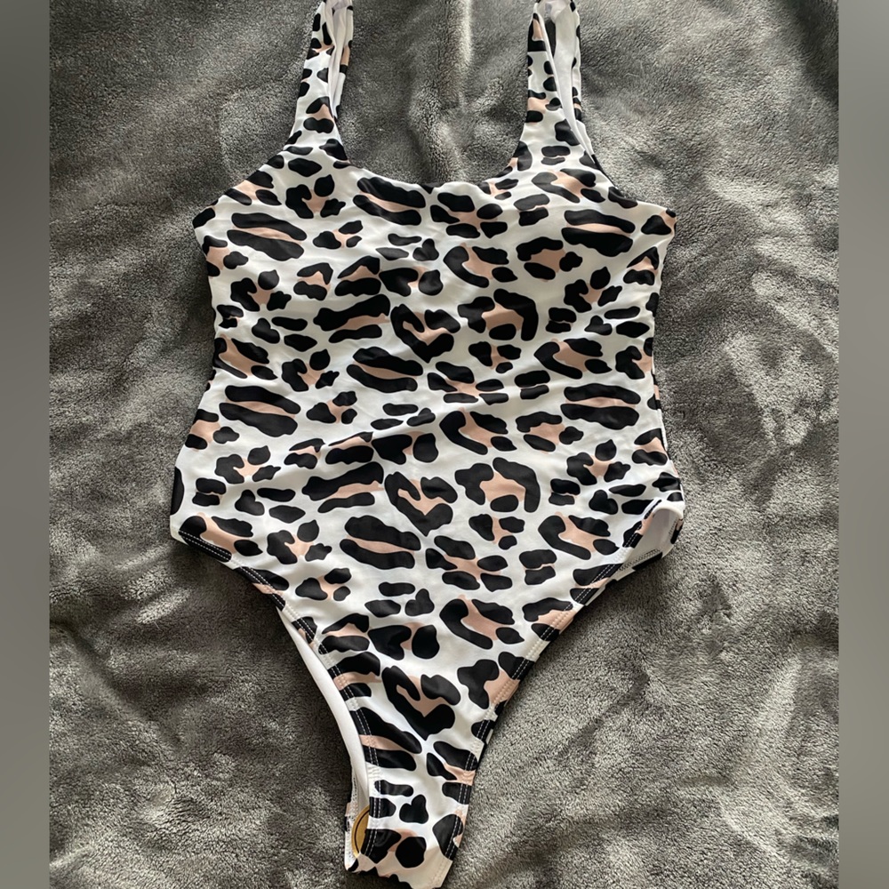 White Cheetah One Piece Bathing Suit